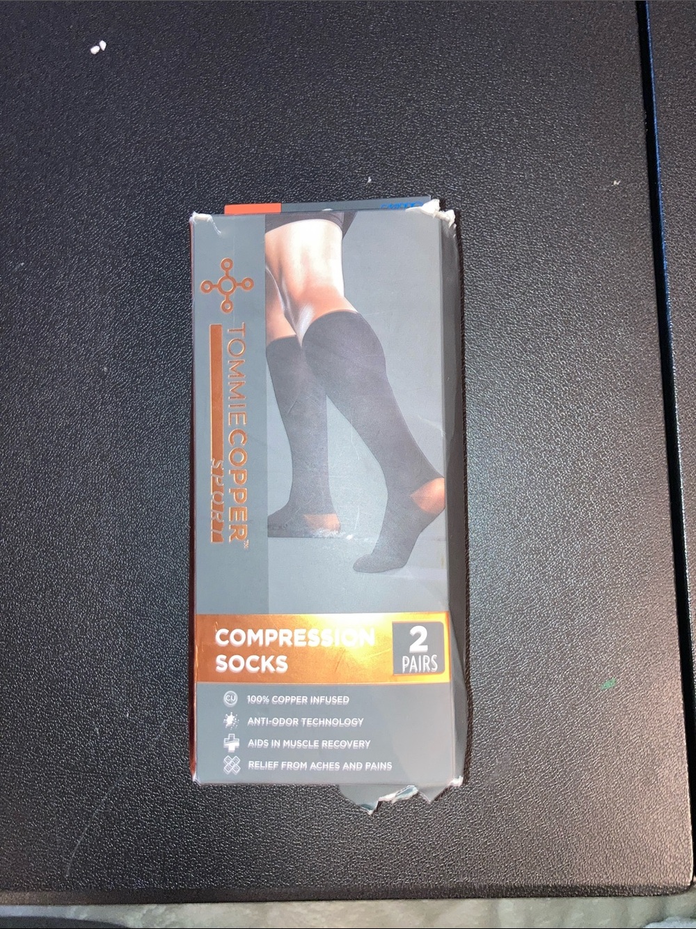 Black Compression Socks - 2 Pairs copper infused Tommy sport L/XL